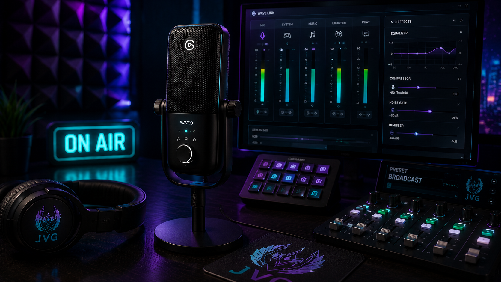 Elgato Wave 3 USB condenser microphone and Wave Link studio setup
